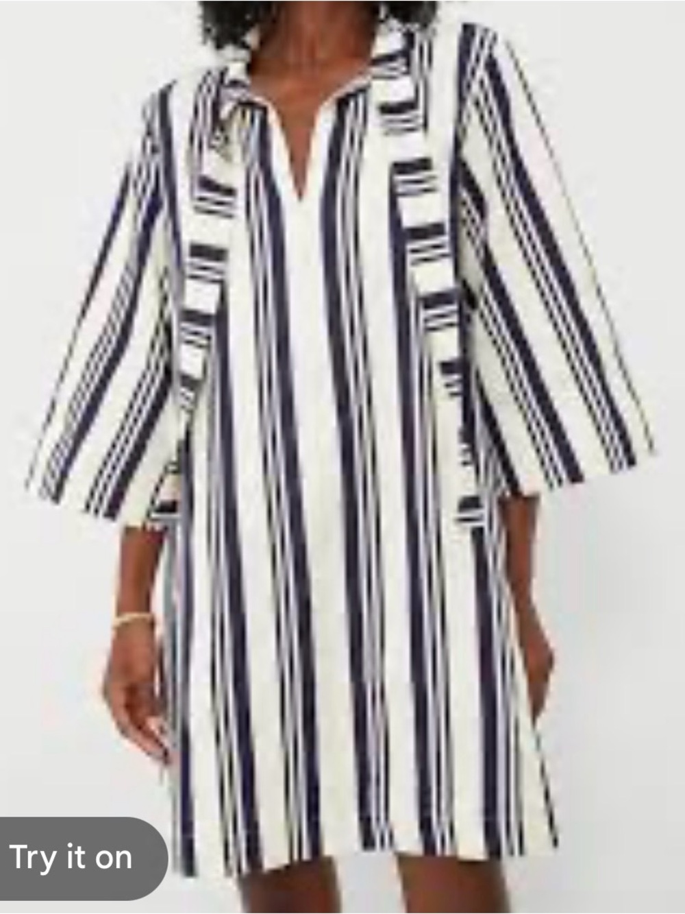Tuckernuck Montauk Navy White Stripped Linen Cotton Dress XS Lagenlook